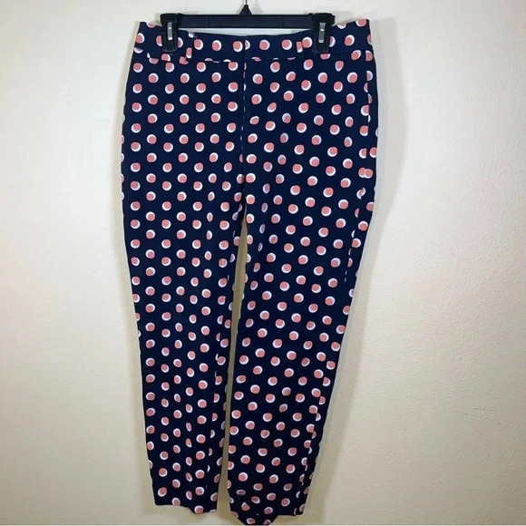 Crown & Ivy Polka Dot Navy Pink Cropped Ankle Pants Size 10 - Picture 3 of 5